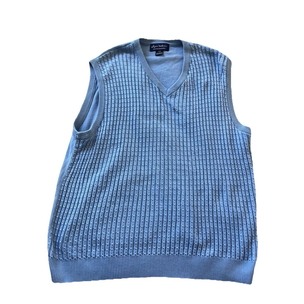 Byron Nelson Sweater Vest Eleven Straight Mens L V-Neck Pima Cotton‎ Blue Golf